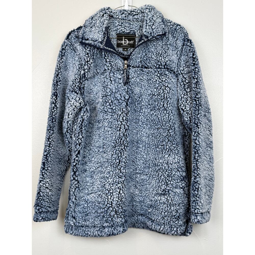 Boxercraft Sherpa Fleece Pullover 1/4 Zip Blue Cozy Winter Jacket Size M